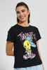 Redtag-Black-Tweety-Print-T-Shirt-Character-Women's-