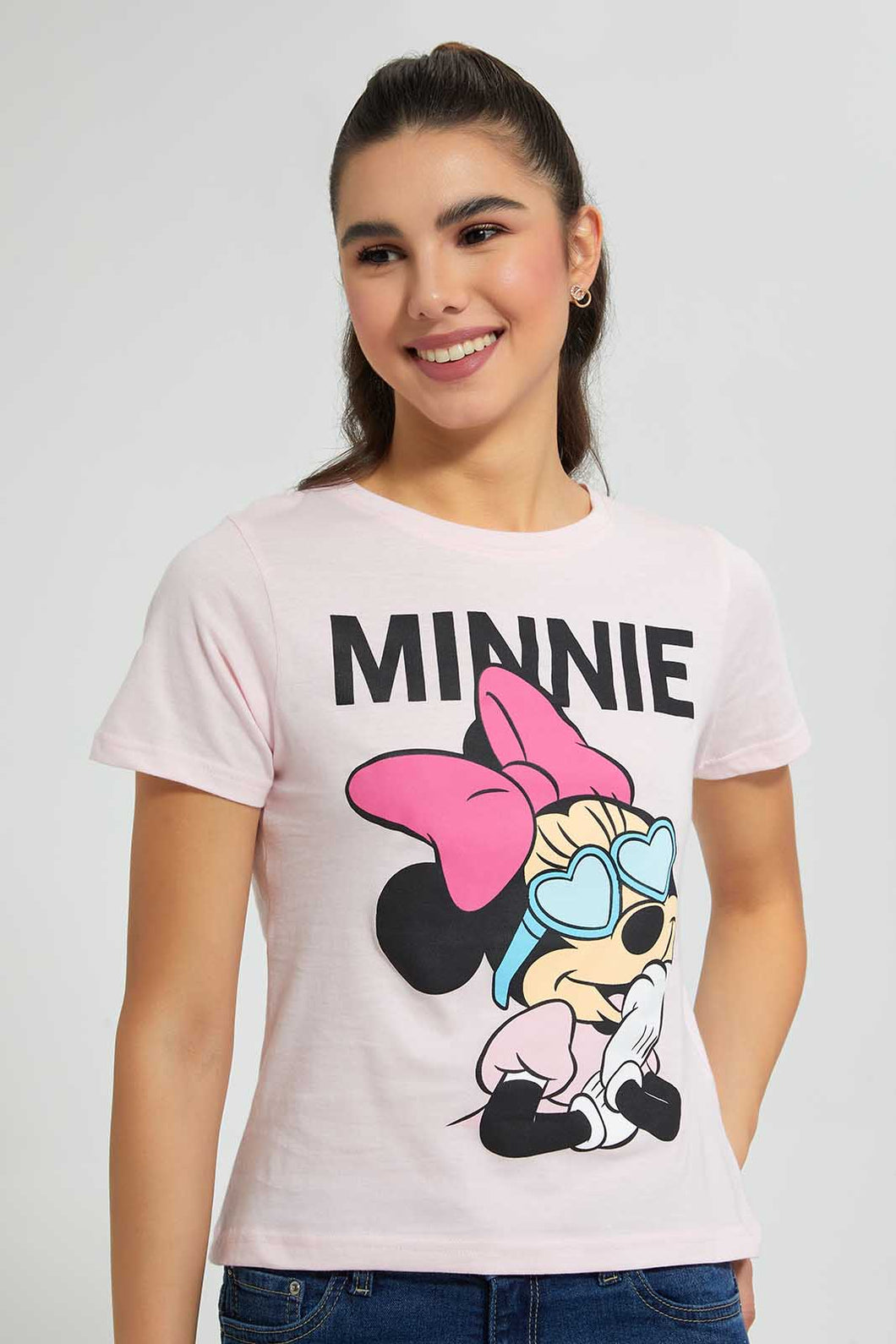 Redtag-Pink-Minnie-Mouse-Print-T-Shirt-Character-Women's-