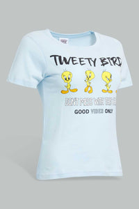 Redtag-Blue-Tweety-Print-T-Shirt-Character-Women's-