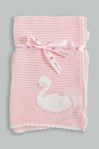 Redtag-Pink-Swan-Sweater-Blanket-Baby-Blankets-Baby-0 to 12 Months