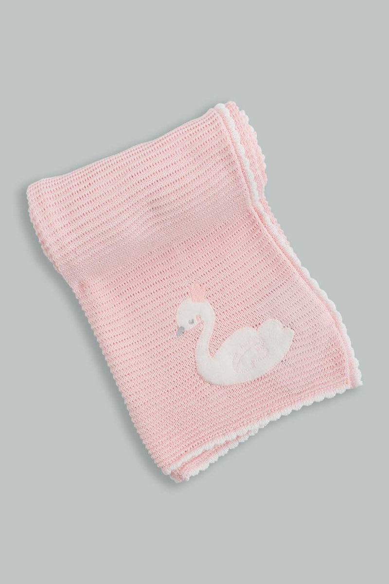 Redtag-Pink-Swan-Sweater-Blanket-Baby-Blankets-Baby-0 to 12 Months