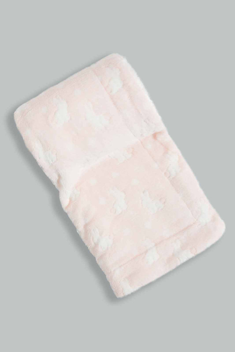 Redtag-Pink-Bunny-Embossed-Sherpa-Blanket-Baby-Blankets-Baby-0 to 12 Months