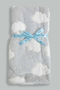 Redtag-White-Embossed-Clouds-Sherpa-Blanket-Baby-Blankets-Baby-0 to 12 Months