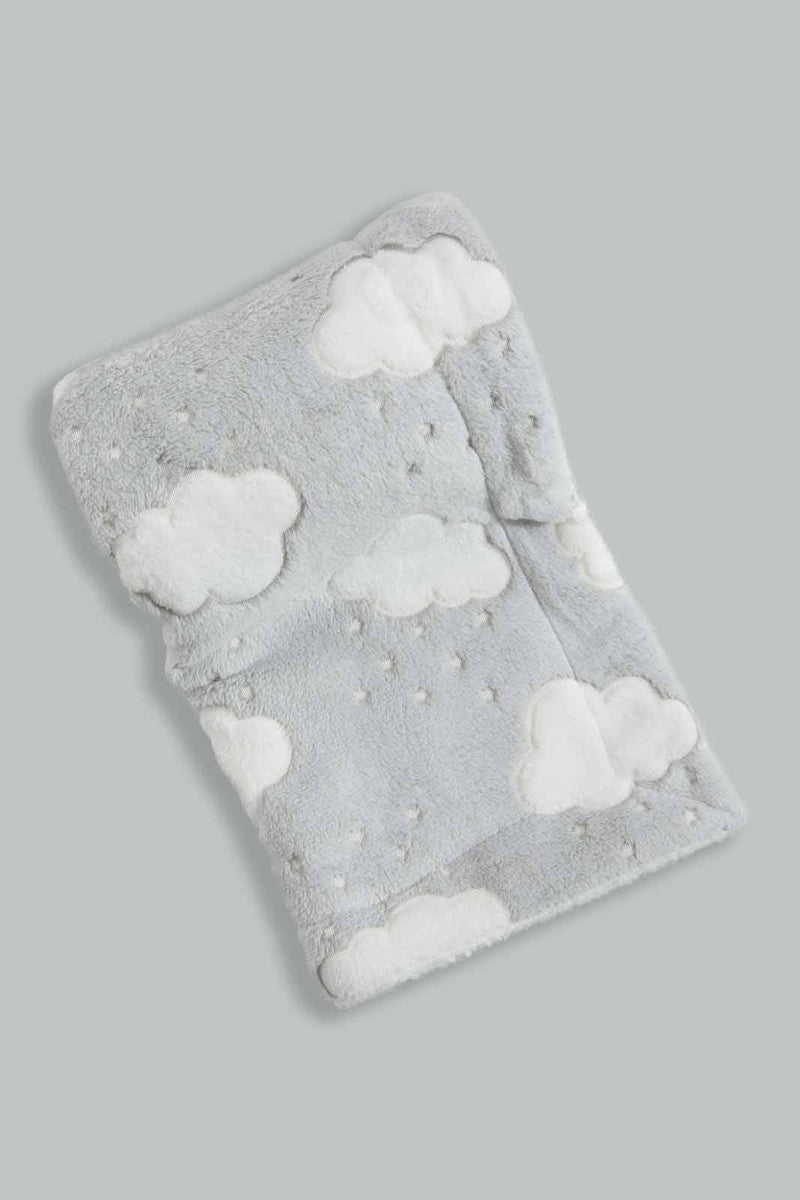 Redtag-White-Embossed-Clouds-Sherpa-Blanket-Baby-Blankets-Baby-0 to 12 Months