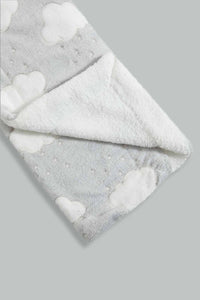 Redtag-White-Embossed-Clouds-Sherpa-Blanket-Baby-Blankets-Baby-0 to 12 Months