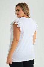 تنزيل الصورة على معرض الصور، Redtag-White-Lace-Sleeve-T-Shirt-With-Placement-Print-Colour:White,-Filter:Plus-Size,-LDP-T-Shirts,-New-In,-New-In-LDP,-Non-Sale,-S22B,-Section:Women-Women&#39;s-
