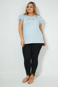 Redtag-Blue-Lace-Sleeve-T-Shirt-With-Placement-Print-Colour:Blue,-Filter:Plus-Size,-LDP-T-Shirts,-New-In,-New-In-LDP,-Non-Sale,-S22B,-Section:Women-Women's-