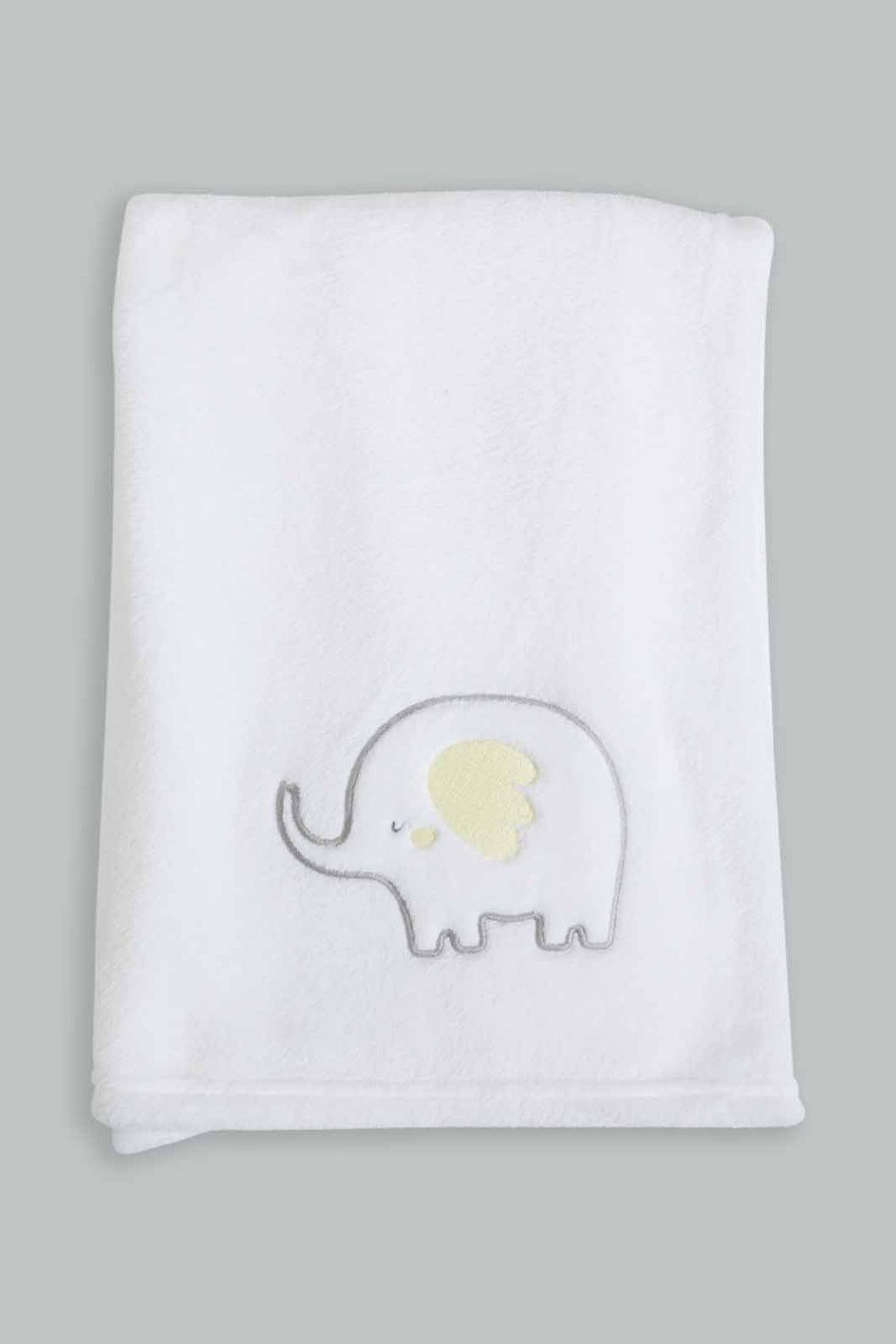 Redtag-White-And-Yellow-Elephant-Fluffy-Blanket-Baby-Blankets-Baby-0 to 12 Months