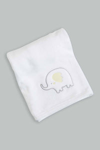 Redtag-White-And-Yellow-Elephant-Fluffy-Blanket-Baby-Blankets-Baby-0 to 12 Months