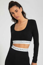 تنزيل الصورة على معرض الصور، Redtag-Black-Scoop-Neck-T-Shirt-With-Printed-Elastic-Band-Loungewear-Women's-
