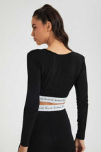 تنزيل الصورة على معرض الصور، Redtag-Black-Scoop-Neck-T-Shirt-With-Printed-Elastic-Band-Loungewear-Women's-
