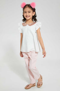 Redtag-White-Sequenced-Peter-Pan-Collar-Blouse-Blouses-Girls-2 to 8 Years