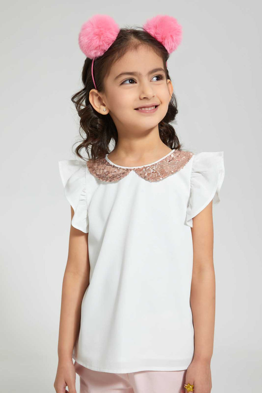 Redtag-White-Sequenced-Peter-Pan-Collar-Blouse-Blouses-Girls-2 to 8 Years