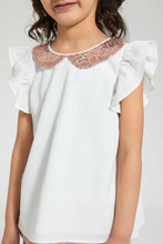 Load image into Gallery viewer, Redtag-White-Sequenced-Peter-Pan-Collar-Blouse-Blouses-Girls-2 to 8 Years
