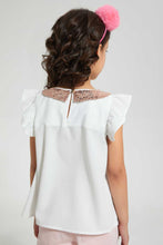 Load image into Gallery viewer, Redtag-White-Sequenced-Peter-Pan-Collar-Blouse-Blouses-Girls-2 to 8 Years
