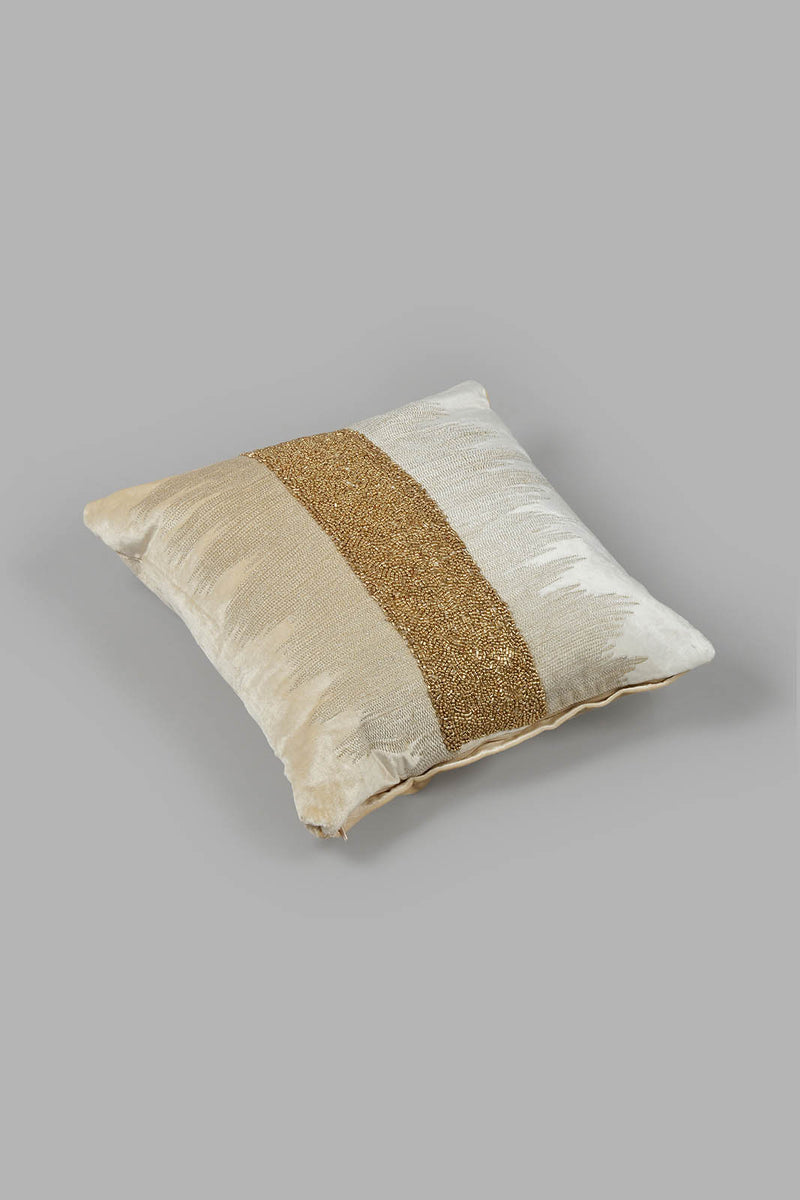 Redtag-Beige/Ivory-Beaded-Premium-Cushion-0,-Colour:Beige,-Filter:Home-Bedroom,-HMW-BED-Cushions,-New-In,-New-In-HMW-BED,-Non-Sale,-S22B,-Section:Homewares-Home-Bedroom-