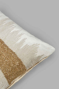 Redtag-Beige/Ivory-Beaded-Premium-Cushion-0,-Colour:Beige,-Filter:Home-Bedroom,-HMW-BED-Cushions,-New-In,-New-In-HMW-BED,-Non-Sale,-S22B,-Section:Homewares-Home-Bedroom-