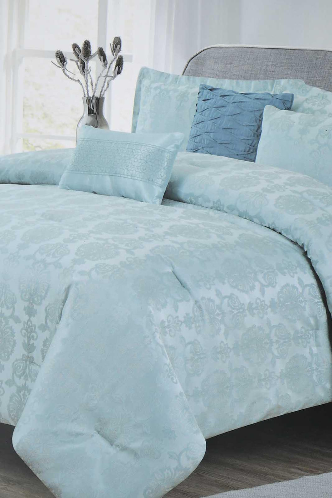 Redtag-Teal-Jacquard
-7-Piece-Comforter-Set
-(King-Size)-Comforters-Home-Bedroom-