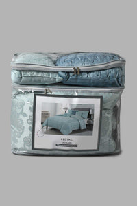 Redtag-Teal-Jacquard
-7-Piece-Comforter-Set
-(King-Size)-Comforters-Home-Bedroom-