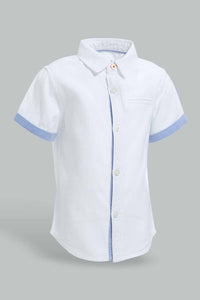 Redtag-White-Dobby-Short-Sleeve-Shirt-With-Contrast-Placket-Casual-Shirts-Infant-Boys-3 to 24 Months