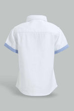 Load image into Gallery viewer, Redtag-White-Dobby-Short-Sleeve-Shirt-With-Contrast-Placket-Casual-Shirts-Infant-Boys-3 to 24 Months
