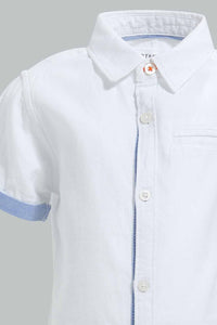 Redtag-White-Dobby-Short-Sleeve-Shirt-With-Contrast-Placket-Casual-Shirts-Infant-Boys-3 to 24 Months