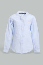 تنزيل الصورة على معرض الصور، Redtag-Blue-Yarndyed-Cut-And-Sew-Mandarin-Long-Sleeve-Shirt-Casual-Shirts-Infant-Boys-3 to 24 Months
