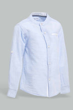 تنزيل الصورة على معرض الصور، Redtag-Blue-Yarndyed-Cut-And-Sew-Mandarin-Long-Sleeve-Shirt-Casual-Shirts-Infant-Boys-3 to 24 Months
