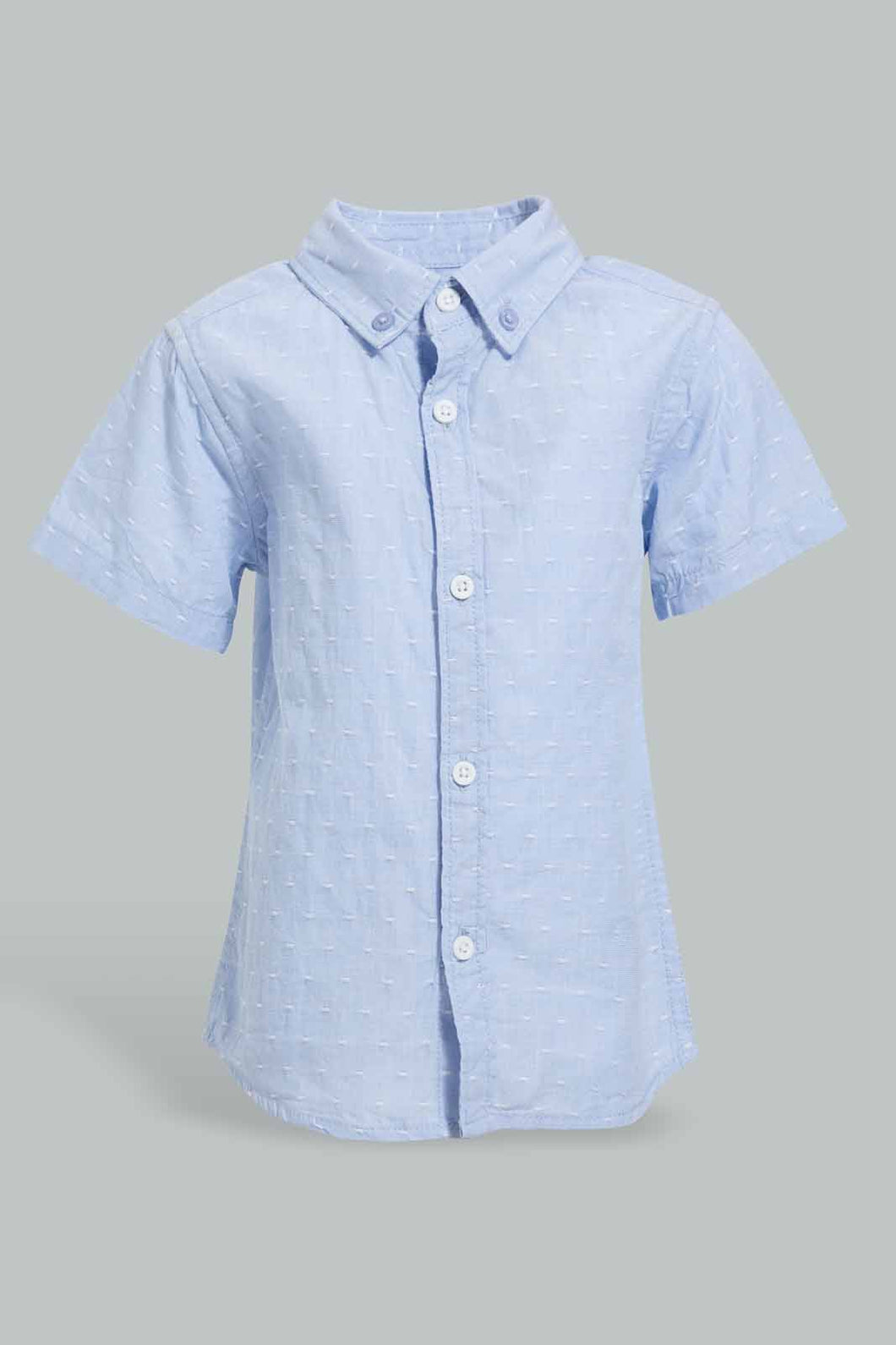 Redtag-Blue-Short-Sleeve-Dobby-Nep-Shirt-Casual-Shirts-Infant-Boys-3 to 24 Months