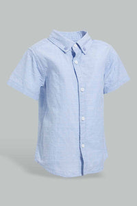 Redtag-Blue-Short-Sleeve-Dobby-Nep-Shirt-Casual-Shirts-Infant-Boys-3 to 24 Months