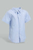 Redtag-Blue-Short-Sleeve-Dobby-Nep-Shirt-Casual-Shirts-Infant-Boys-3 to 24 Months