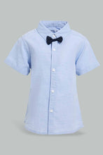 Load image into Gallery viewer, Redtag-Blue-Short-Sleeve-Bow-Shirt-Casual-Shirts-Infant-Boys-3 to 24 Months
