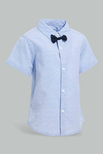 Load image into Gallery viewer, Redtag-Blue-Short-Sleeve-Bow-Shirt-Casual-Shirts-Infant-Boys-3 to 24 Months
