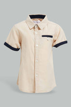 Load image into Gallery viewer, Redtag-White-Dobby-Short-Sleeve-Shirt-With-Brown-Contrast-Pocket-Casual-Shirts-Infant-Boys-3 to 24 Months
