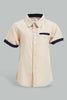 Redtag-White-Dobby-Short-Sleeve-Shirt-With-Brown-Contrast-Pocket-Casual-Shirts-Infant-Boys-3 to 24 Months