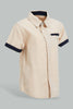 Redtag-White-Dobby-Short-Sleeve-Shirt-With-Brown-Contrast-Pocket-Casual-Shirts-Infant-Boys-3 to 24 Months