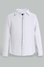 تنزيل الصورة على معرض الصور، Redtag-White-Long-Sleeve-Shirt-With-Floral-Print-On-Placket-Casual-Shirts-Infant-Boys-3 to 24 Months
