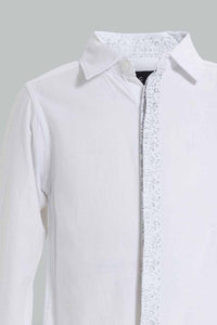 Redtag-White-Long-Sleeve-Shirt-With-Floral-Print-On-Placket-Casual-Shirts-Infant-Boys-3 to 24 Months