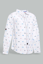 Load image into Gallery viewer, Redtag-White-Bike-Printed-Long-Sleeve-Shirt-With-Roll-Up-Casual-Shirts-Infant-Boys-3 to 24 Months
