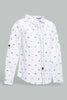 Redtag-White-Bike-Printed-Long-Sleeve-Shirt-With-Roll-Up-Casual-Shirts-Infant-Boys-3 to 24 Months