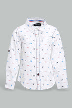 Load image into Gallery viewer, Redtag-White-Bike-Printed-Long-Sleeve-Shirt-With-Roll-Up-Casual-Shirts-Infant-Boys-3 to 24 Months
