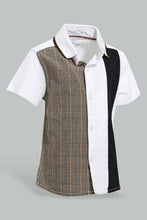 تنزيل الصورة على معرض الصور، Redtag-Brown-And-White-Cut-And-Sew-Shirt-And-Short-Set-Sets-Infant-Boys-3 to 24 Months
