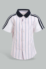 تنزيل الصورة على معرض الصور، Redtag-Pink-Striped-Shirt-With-Rib-Collar-And-Short-Set-Sets-Infant-Boys-3 to 24 Months
