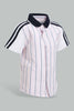 Redtag-Pink-Striped-Shirt-With-Rib-Collar-And-Short-Set-Sets-Infant-Boys-3 to 24 Months