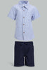 Redtag-Blue-Short-Shirt-And-Navy-Bottom-With-Suspender-Set-Sets-Infant-Boys-3 to 24 Months