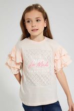 Load image into Gallery viewer, Redtag-Pink-Casual-Jersey-Tops-With-Studs-&amp;--Placement-Print-Embellished-Girls-2 to 8 Years
