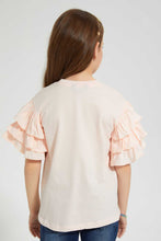 Load image into Gallery viewer, Redtag-Pink-Casual-Jersey-Tops-With-Studs-&amp;--Placement-Print-Embellished-Girls-2 to 8 Years
