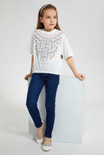 Load image into Gallery viewer, Redtag-White-Casual-Jersey-Tops-With-Studs-&amp;--Placement-Print-Graphic-Prints-Girls-2 to 8 Years
