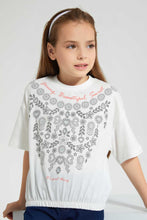 Load image into Gallery viewer, Redtag-White-Casual-Jersey-Tops-With-Studs-&amp;--Placement-Print-Graphic-Prints-Girls-2 to 8 Years
