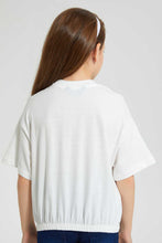 Load image into Gallery viewer, Redtag-White-Casual-Jersey-Tops-With-Studs-&amp;--Placement-Print-Graphic-Prints-Girls-2 to 8 Years
